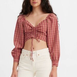Levi’s Plaid Red Cropped Long Sleeve Blouse